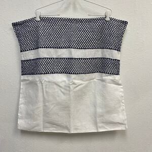 Coyuchi White Linen, Navy Embroidery, Tie closure pillow sham cover.